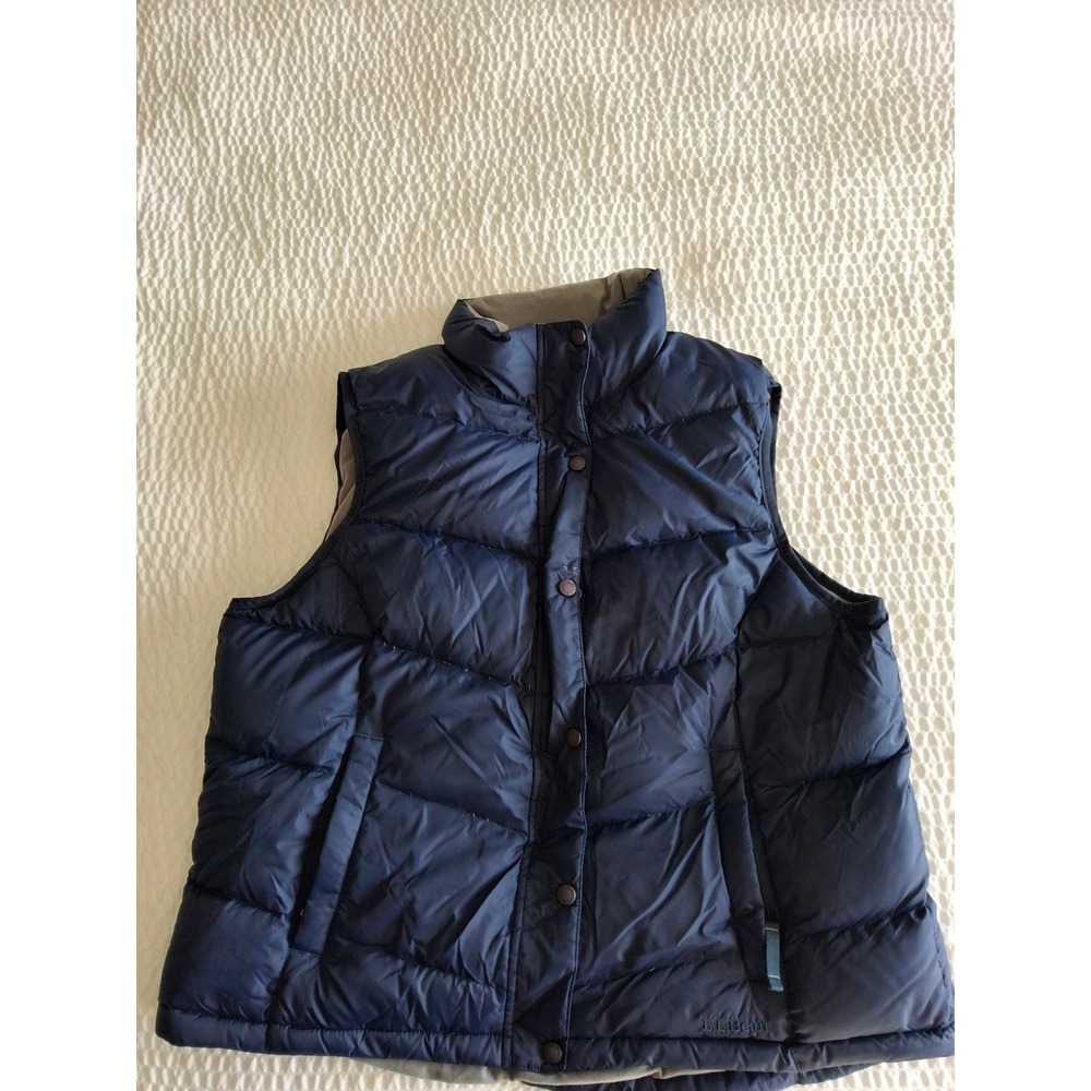 LL Bean Goose Down Puffer Vest Navy Blue Fleece Lined XL 276563 Mens
